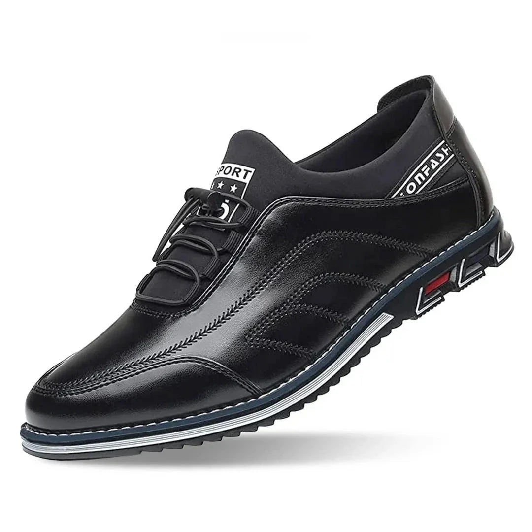 Waylynn Mens Faux Leather Sneakers Lace Up Elastic Collar Glossy Upper Streetwear Casual Shoes All Day Comfort