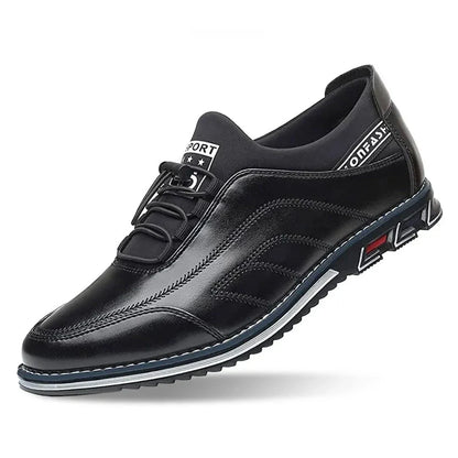 Waylynn Mens Faux Leather Sneakers Lace Up Elastic Collar Glossy Upper Streetwear Casual Shoes All Day Comfort