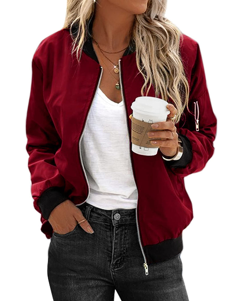 Women's Street Style Bomber Jacket | With Zipper