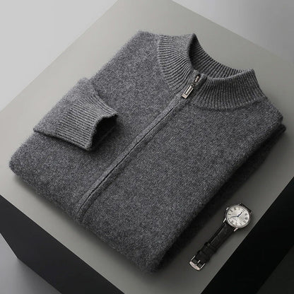 Classic Cashmere Wool Mens Zipper Cardigan For Autumn Winter Wear And Everyday Style TrendAura