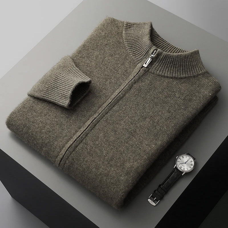 Classic Cashmere Wool Mens Zipper Cardigan For Autumn Winter Wear And Everyday Style TrendAura