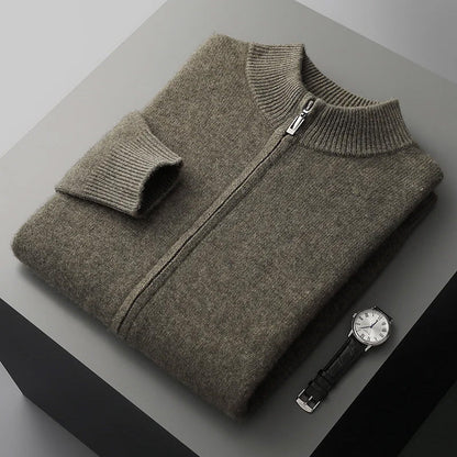 Classic Cashmere Wool Mens Zipper Cardigan For Autumn Winter Wear And Everyday Style TrendAura