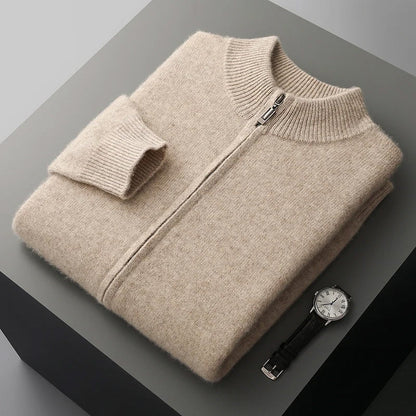 Classic Cashmere Wool Mens Zipper Cardigan For Autumn Winter Wear And Everyday Style TrendAura