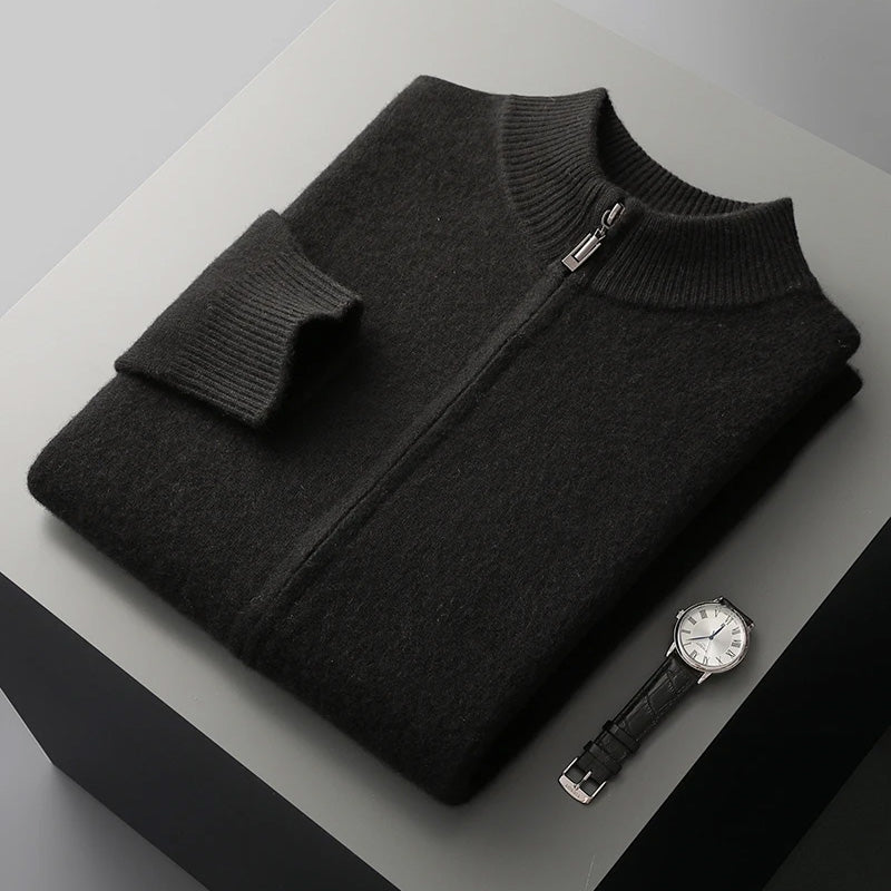 Classic Cashmere Wool Mens Zipper Cardigan For Autumn Winter Wear And Everyday Style TrendAura