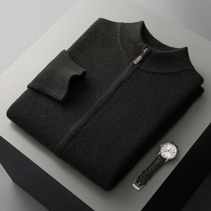 Classic Cashmere Wool Mens Zipper Cardigan For Autumn Winter Wear And Everyday Style TrendAura