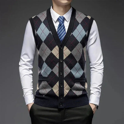 Classic Argyle Knit Wool Vest