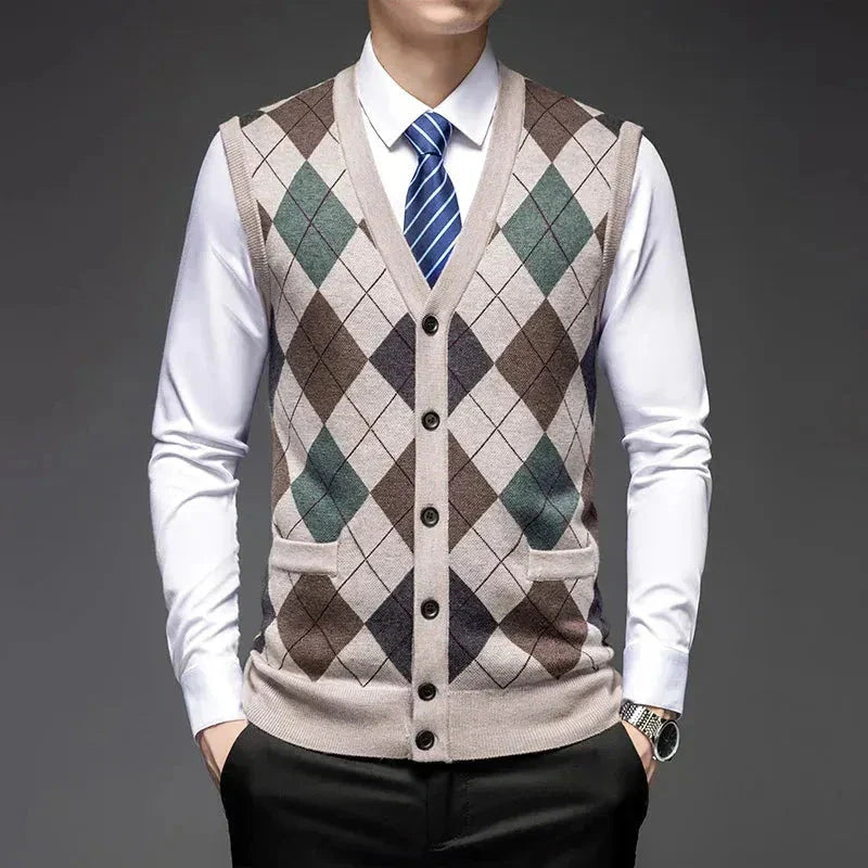 Classic Argyle Knit Wool Vest