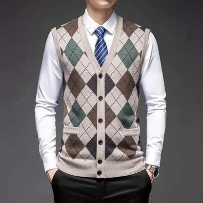 Classic Argyle Knit Wool Vest