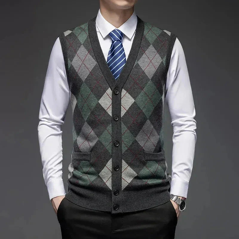Classic Argyle Knit Wool Vest