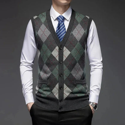 Classic Argyle Knit Wool Vest