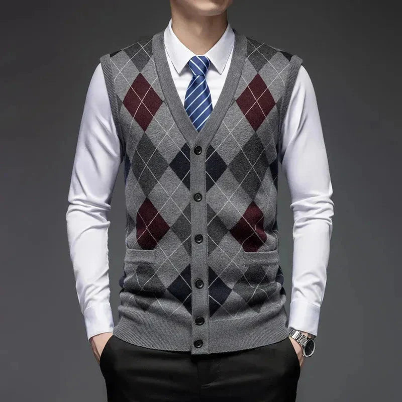 Classic Argyle Knit Wool Vest