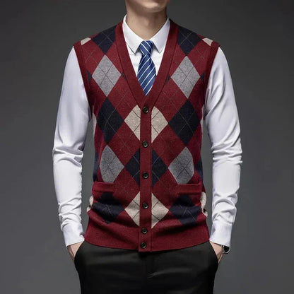 Classic Argyle Knit Wool Vest