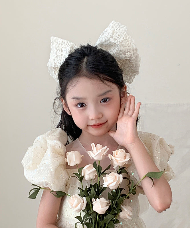 Épingle à cheveux pour enfants, élégante, en alliage beige, avec nœud en tulle et ruban de perles - TrendAura