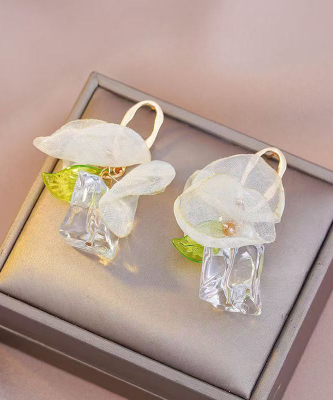 Boucles d'oreilles créoles florales en tulle doré et acrylique - TrendAura