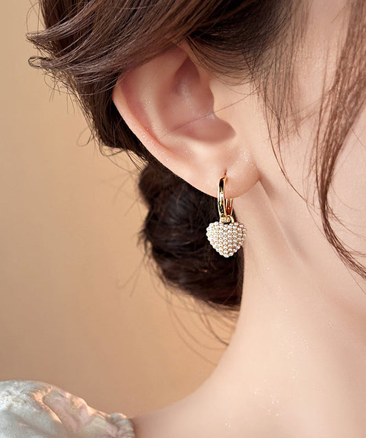 Boucles d'oreilles créoles élégantes en alliage de cuivre doré avec perles d'amour - TrendAura