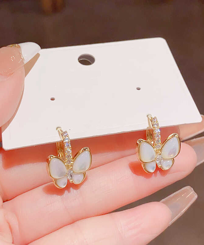 Boucles d'oreilles pendantes papillon élégantes en cuivre doré et zircon - TrendAura