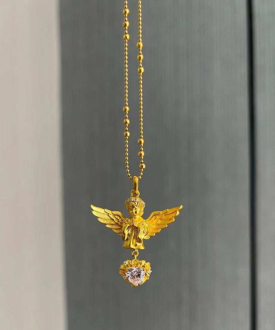 Collier élégant avec pendentif ange en argent sterling doré et zircons - TrendAura