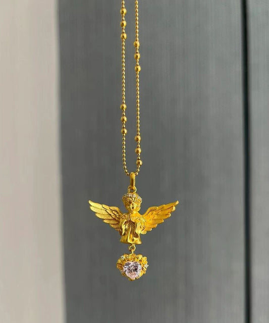 Collier élégant avec pendentif ange en argent sterling doré et zircons - TrendAura