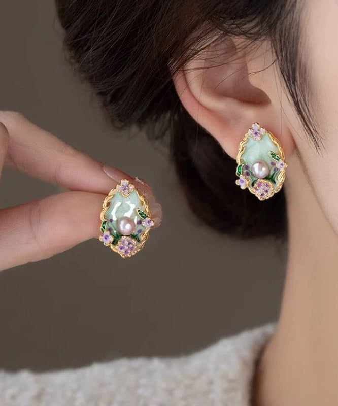Boucles d'oreilles à tige florales en perles surdorées en cuivre arc-en-ciel - TrendAura