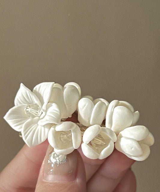 Épingle à cheveux florale en alliage blanc élégant avec cristaux - TrendAura