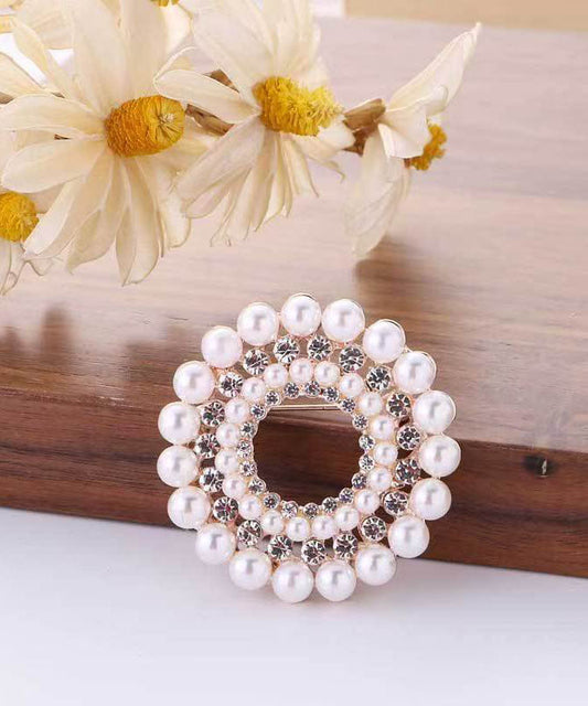 Broches florales élégantes en alliage blanc, perles et zircon - TrendAura