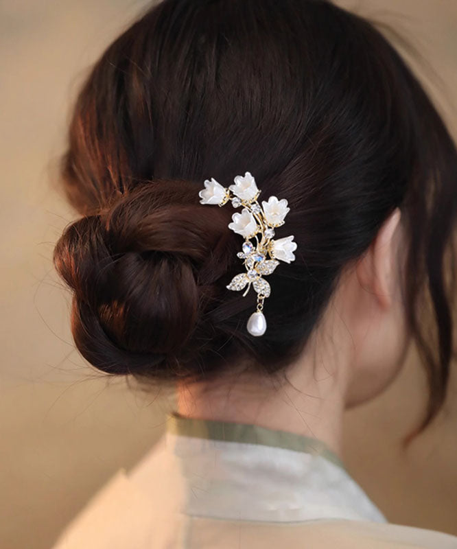 Épingle à cheveux élégante en alliage blanc et zircon, ornée d'un muguet, en forme de U - TrendAura