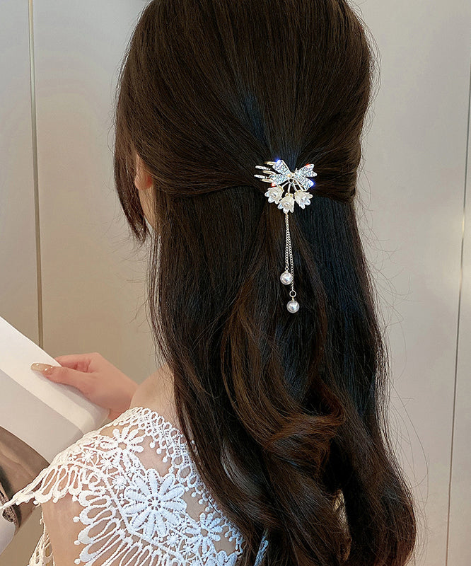Épingle à cheveux élégante en alliage blanc, zircon, perle et pompon muguet - TrendAura