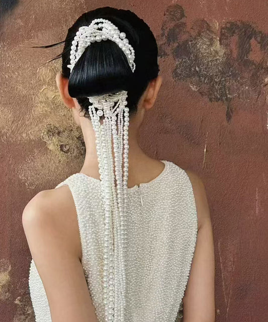 Épingle à cheveux élégante en perles blanches tressées - TrendAura