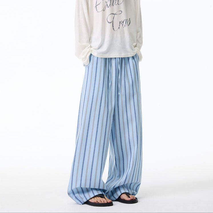 Club Léger Breezy Ultra Wide Leg Sweatpants With Lightweight Stripe Fabric And Rear Pocket Unisex