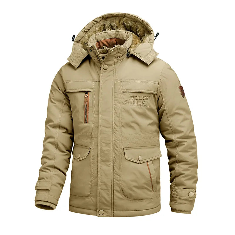 Men's Tactical Winter Jacket Waterproof Lined with Detachable Hood for Extreme Weather