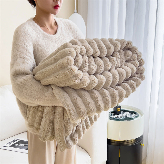 Contemporary Plush Faux Fur Throw Blanket