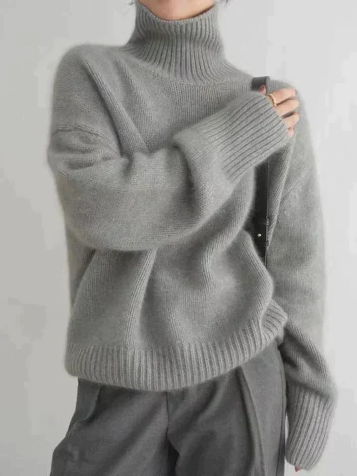 Women’s Turtleneck Sweater – Wool – Oversized Fit – Ribbed Hem – Dropped Shoulders