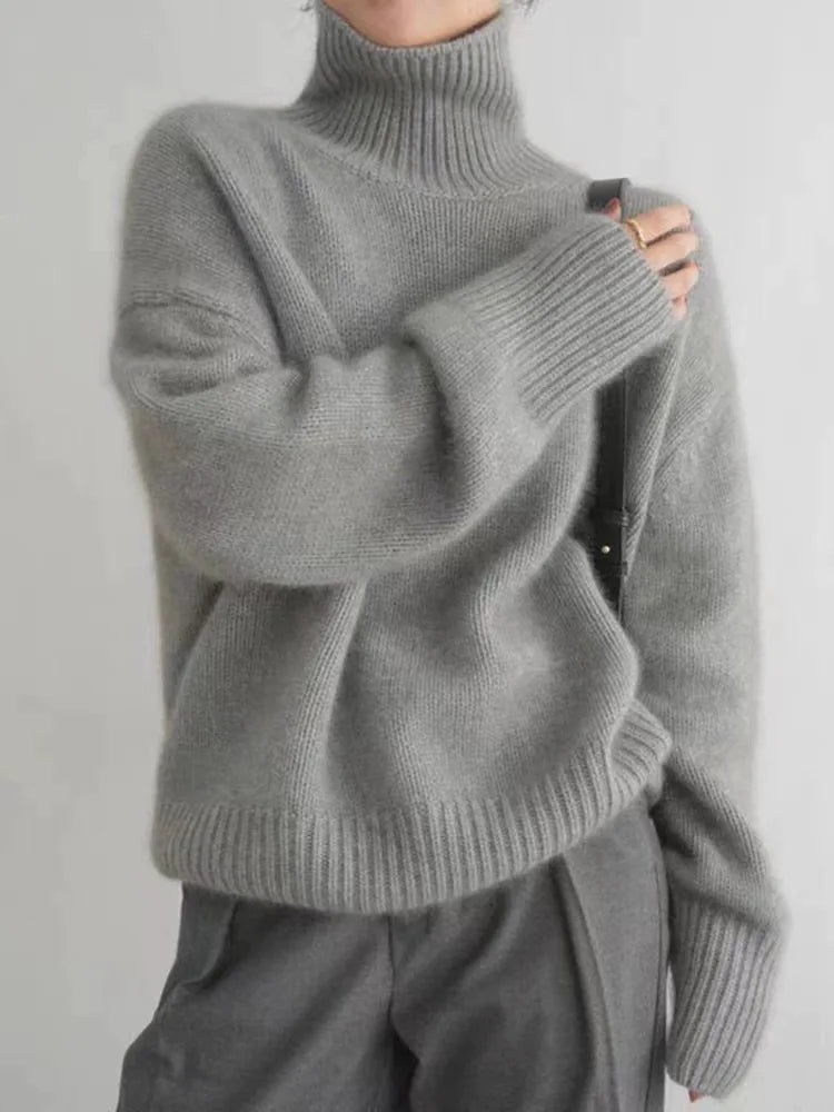 Women's Sweater with High Collar and Soft Knit