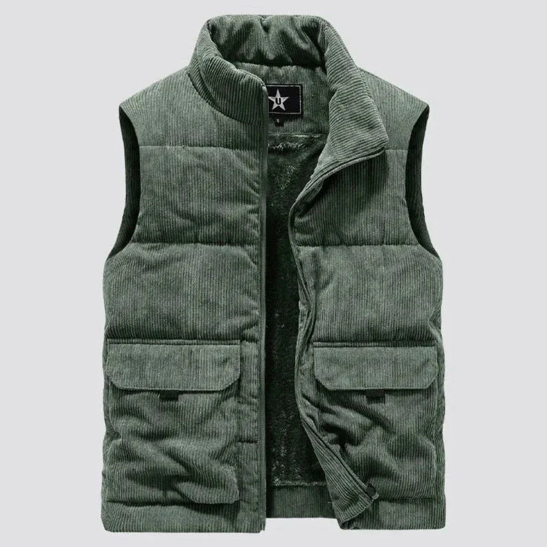 Cory Sherpa-Lined Corduroy Vest for Unisex Outdoor Winter Warmth Full Zip with Roomy Pockets