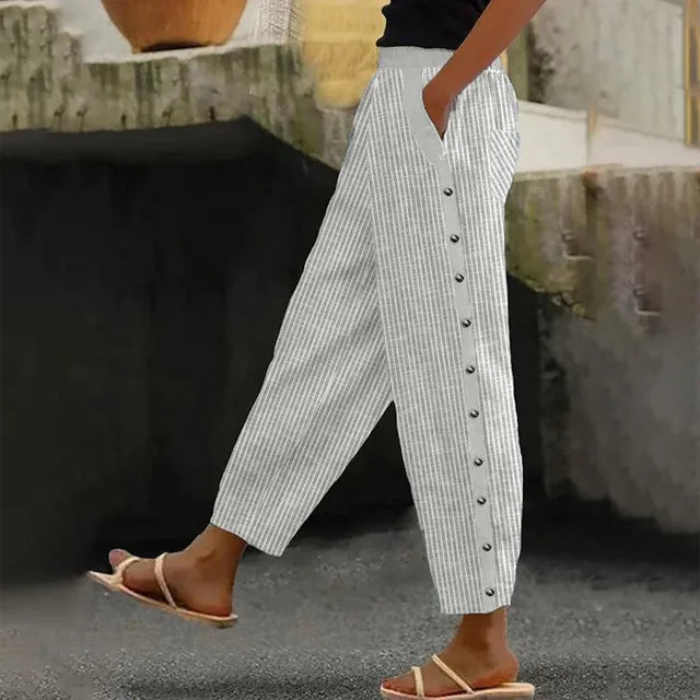 Women’s Striped Button Trousers | Baggy