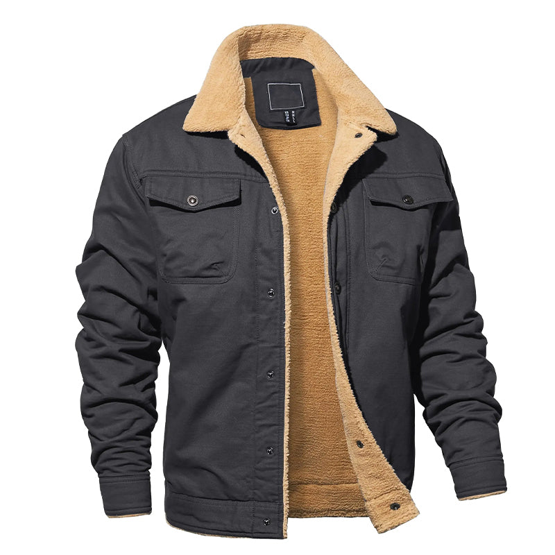 Men's Cotton Cargo Jacket With Fleece Lining For Cold Weather Durable Rugged Everyday Outerwear