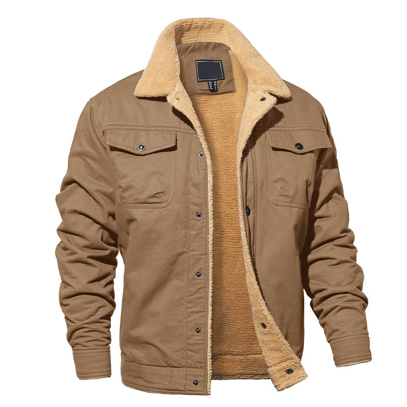 Men's Cotton Cargo Jacket With Fleece Lining For Cold Weather Durable Rugged Everyday Outerwear