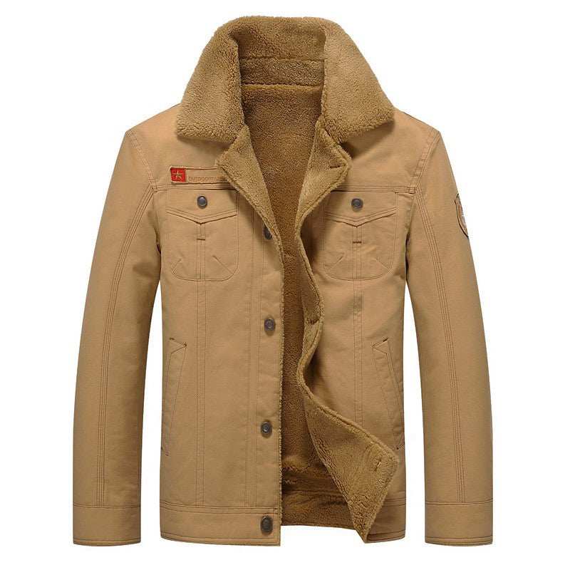 TrendAura Mens Cotton Jacket With Cozy Sherpa Fleece Lining For Outdoor Adventurers Button Closure