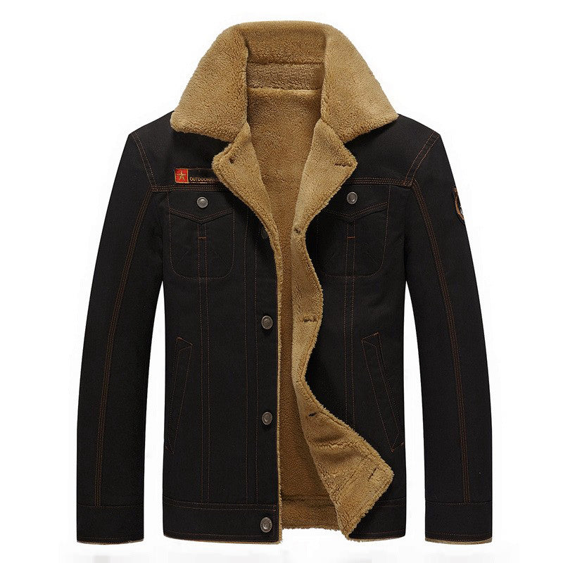 TrendAura Mens Cotton Jacket With Cozy Sherpa Fleece Lining For Outdoor Adventurers Button Closure