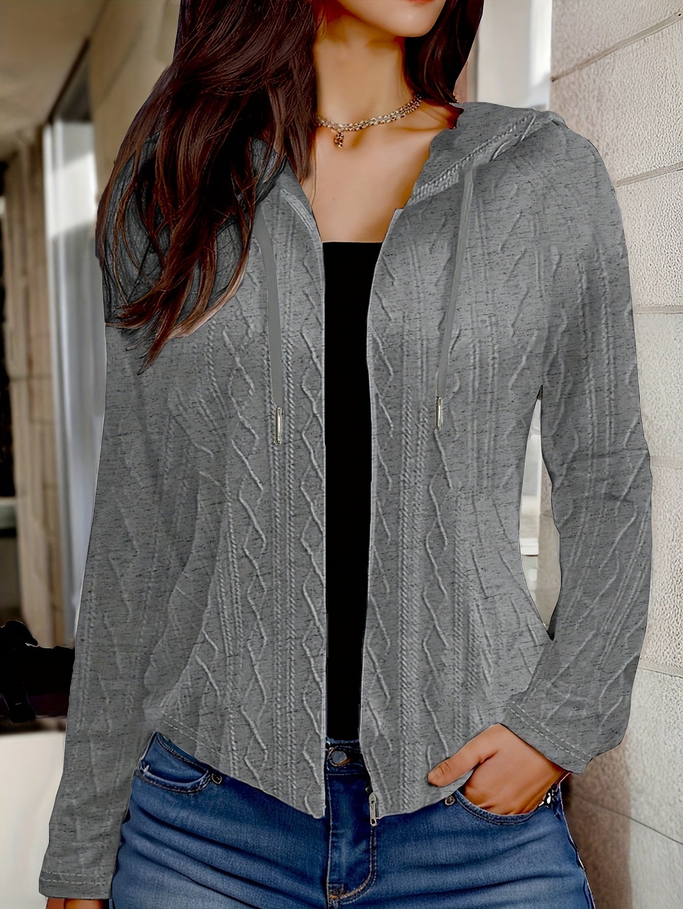 CozyCharm - Women's hooded jacket with zipper and knitted look