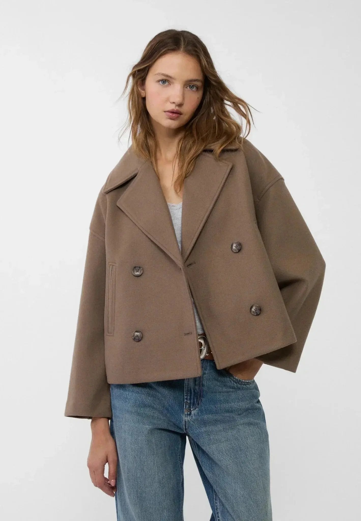 Cropped Double-Breasted Winter Jacket for Women – Stylish & Warm