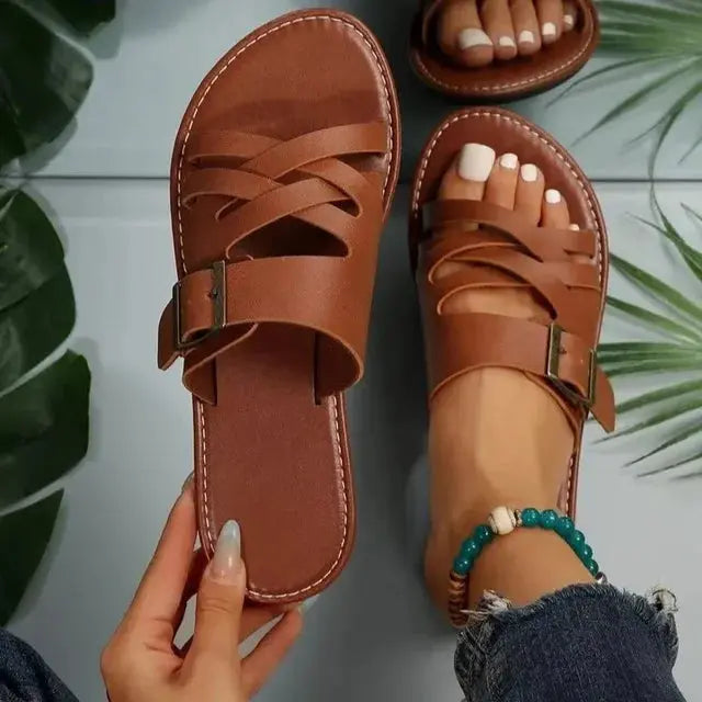 Cross-Hollowed Summer Slippers for Women – Stylish & Comfortable