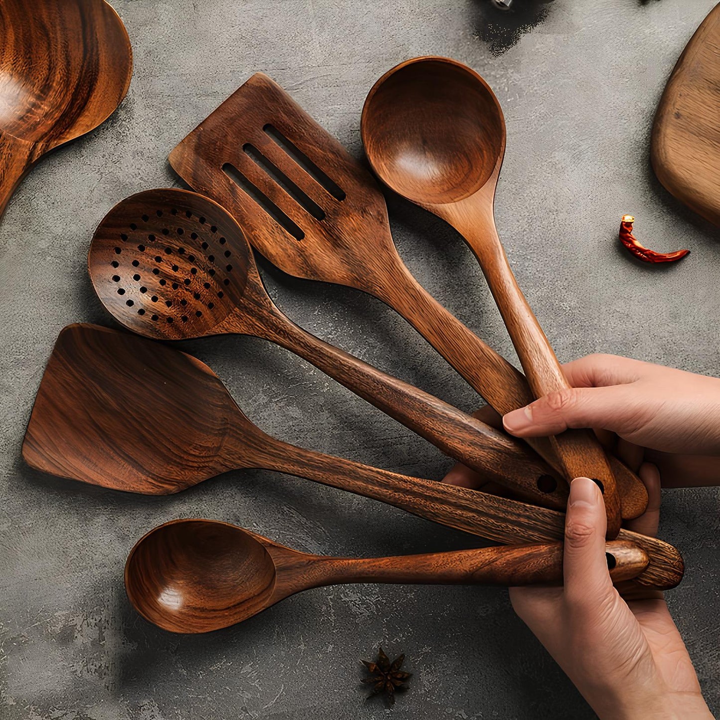 Minimalist Wooden Utensil Set with Ergonomic Handles - TrendAura