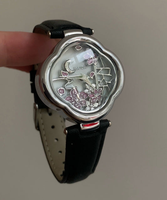 Jolies montres en métal noir, cuir et cristal Hardlex - TrendAura