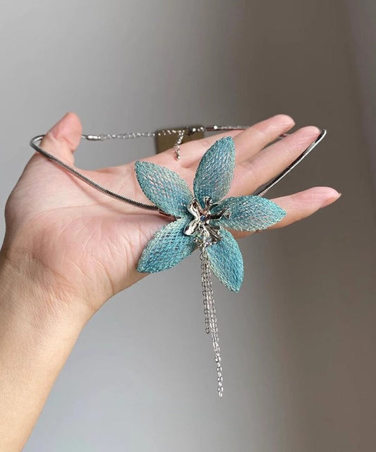 Joli collier avec pendentif floral en argent sterling bleu - TrendAura