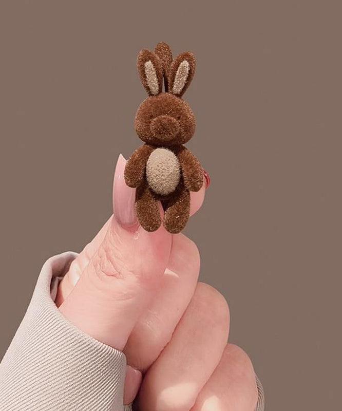 Jolie épingle à cheveux en alliage marron floquée en forme de petit lapin - TrendAura