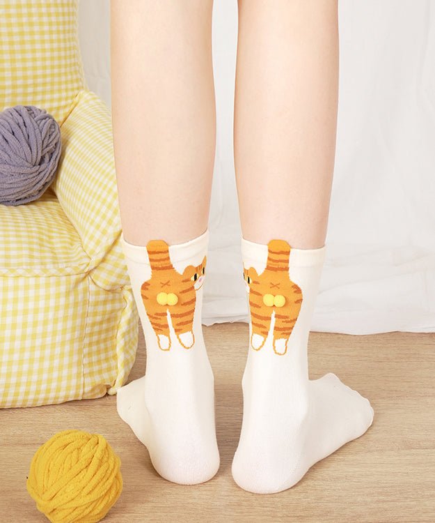 Chaussettes mi-mollet en coton à motif chat mignon - TrendAura