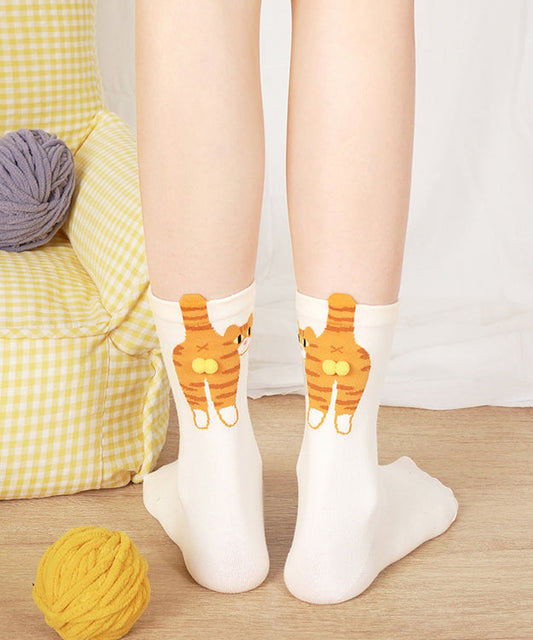 Chaussettes mi-mollet en coton à motif chat mignon - TrendAura