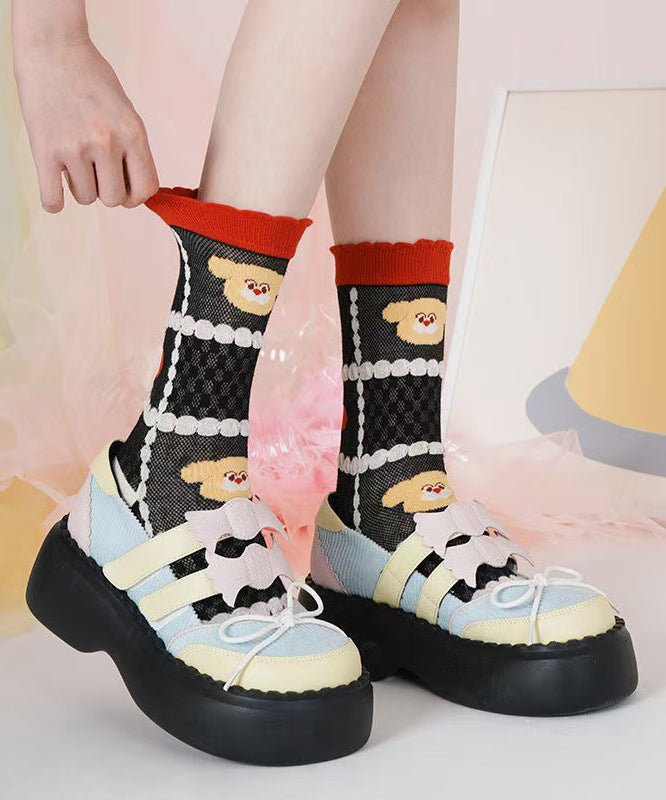 Chaussettes mi-mollet fines en maille jacquard à motifs mignons de dessins animés - TrendAura