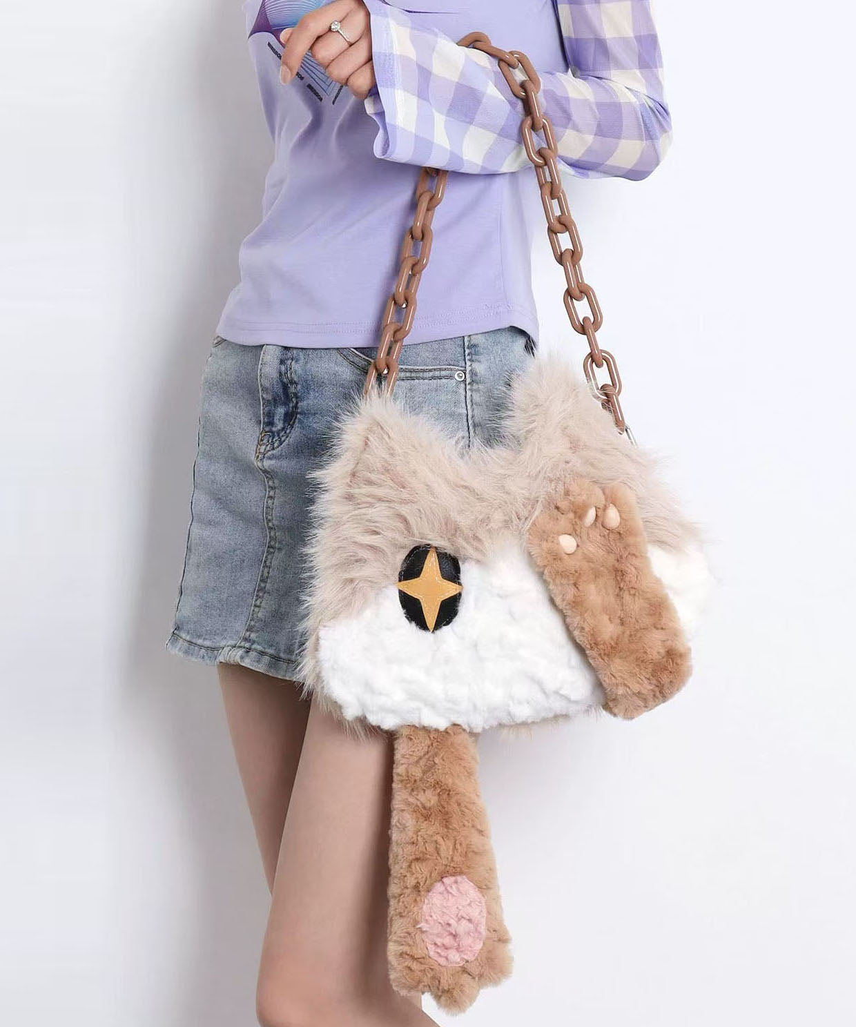 Sacs à bandoulière en fourrure de chat mignon et moelleux avec chaîne - TrendAura